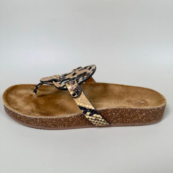Tory Burch Miller Sandals | Snakeskin Print Thong Sandals | Iconic Logo Sandals - Picture 4 of 9